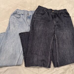 Stylish Women's Flare & Wide Leg Sweatpant Jeans - Light Blue and Dark Denim Set